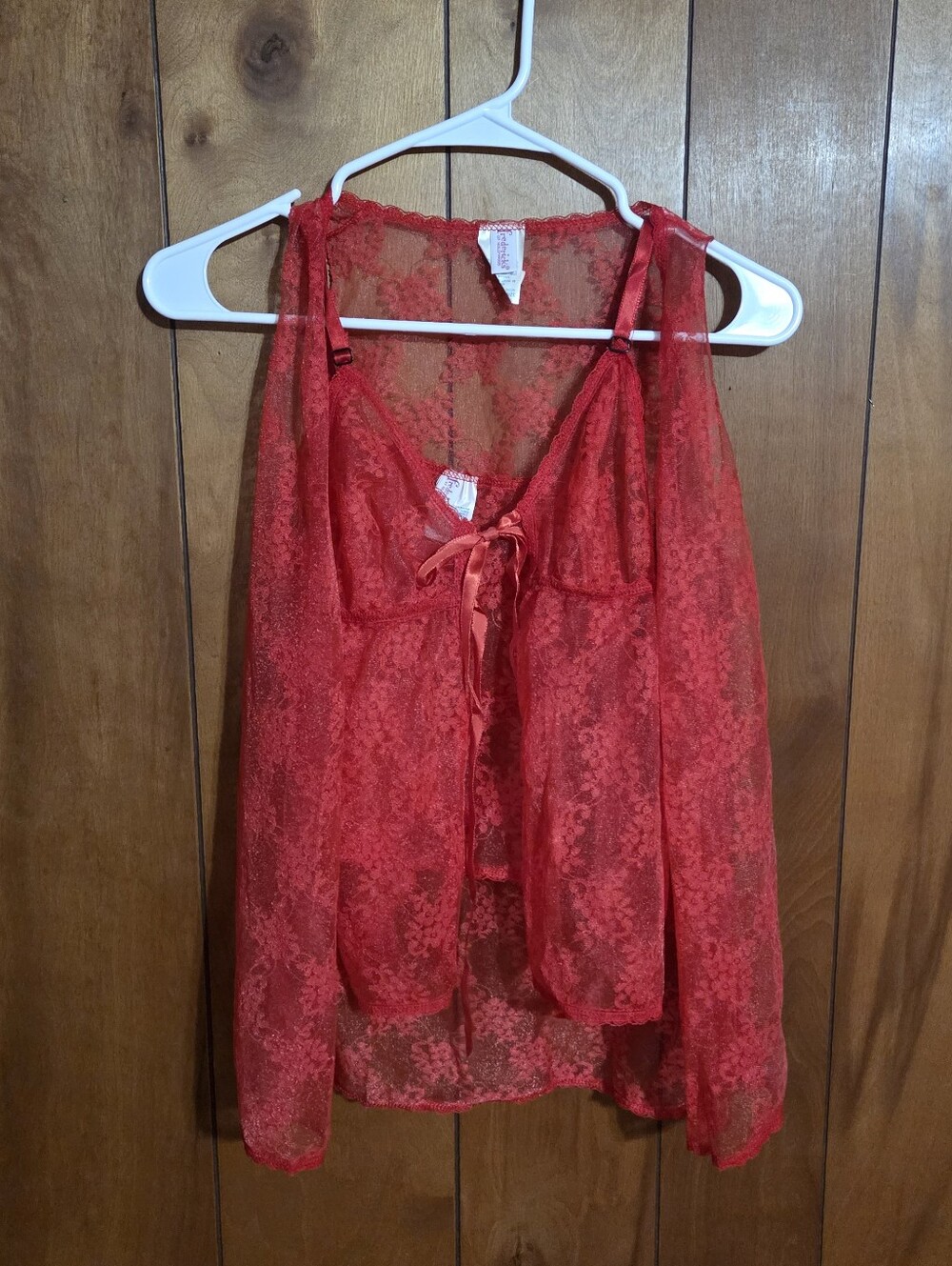 Vintage Frederick’s of Hollywood Red Lace Babydoll & Cardigan Set | Y2K Coquette